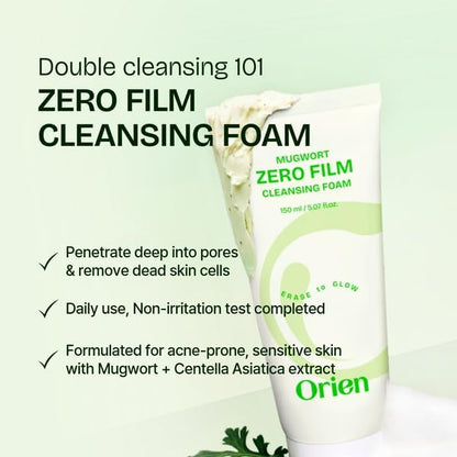 Orien Mugwort Zero Film Cleansing Foam 150ml – Korean Mugwort Cleanser for Sensitive & Acne-Prone Skin