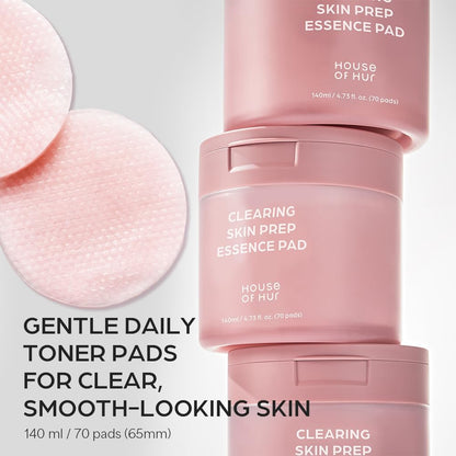 HOUSE OF HUR Clearing Skin Prep Essence Pad 70 Pads – Korean Exfoliating Toner Pads for Pores & Texture HOUSE OF HUR