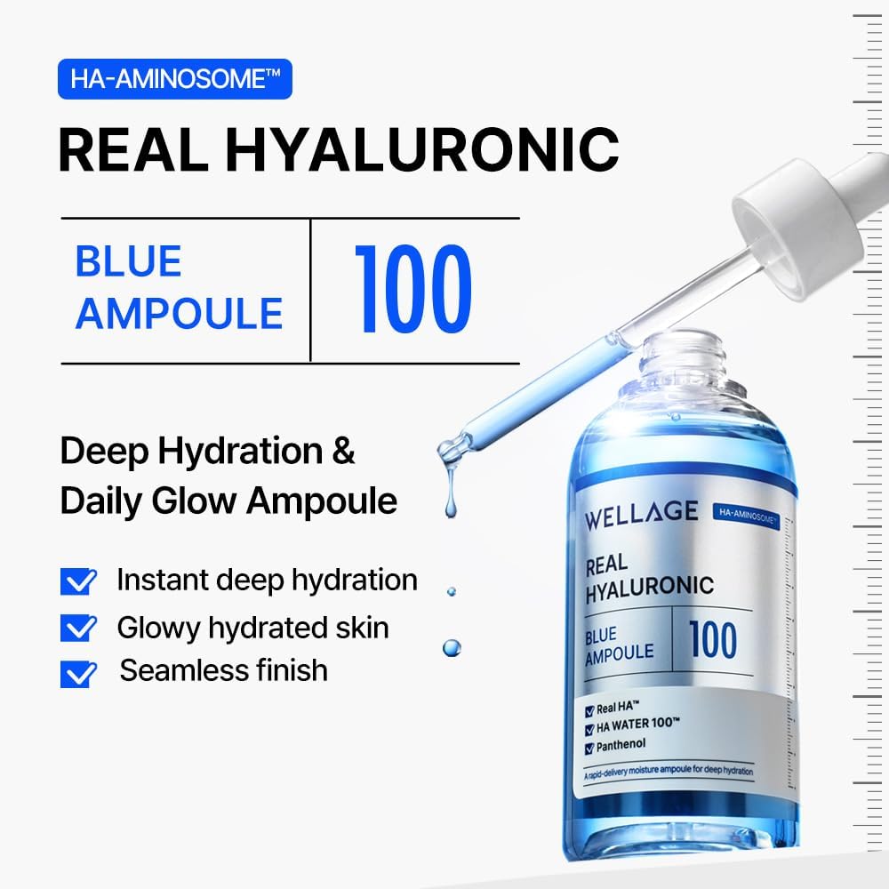 WELLAGE Real Hyaluronic Blue Ampoule 60ml – Korean Hydrating Ampoule for Plump, Dewy Skin My Seoul My Skin