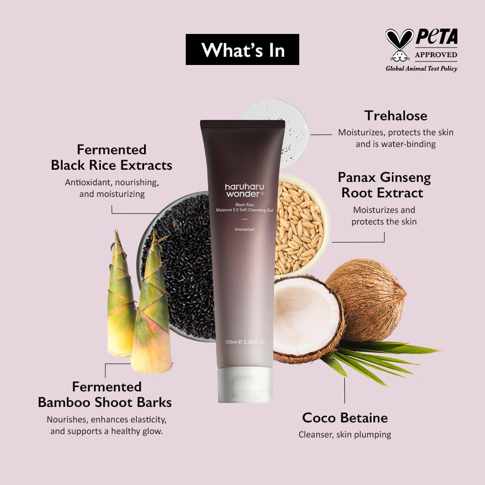 HARUHARU WONDER Black Rice Moisture 5.5 Soft Cleansing Gel 100ml – Korean Gentle Cleanser for Sensitive Skin HARUHARU