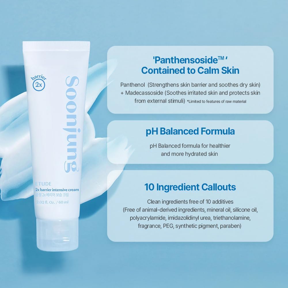 ETUDE SoonJung 2x Barrier Intensive Cream – Sensitive Skin Barrier Repair Moisturiser 60ml
