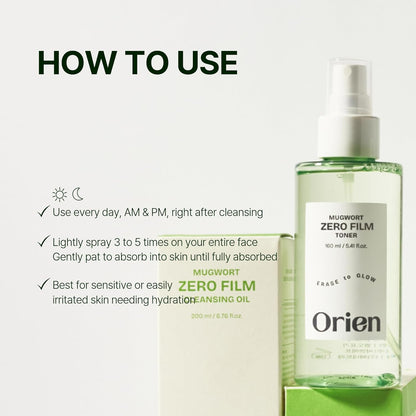 Orien Mugwort Zero Film Toner 160ml – Calming Korean Spray Toner for Sensitive & Acne-Prone Skin