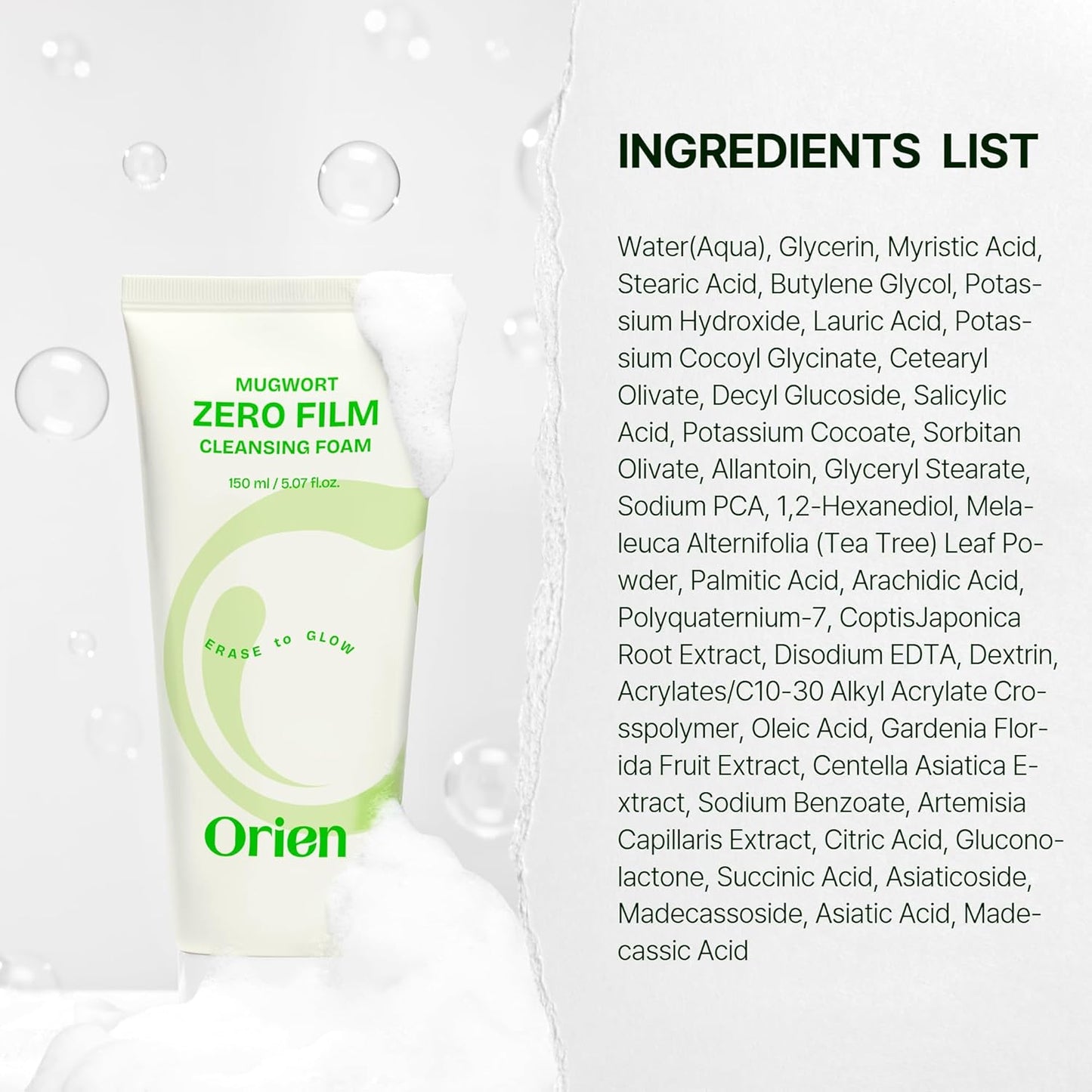 Orien Mugwort Zero Film Cleansing Foam 150ml – Korean Mugwort Cleanser for Sensitive & Acne-Prone Skin