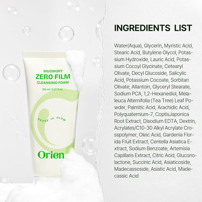 Orien Mugwort Zero Film Cleansing Foam 150ml – Korean Mugwort Cleanser for Sensitive & Acne-Prone Skin