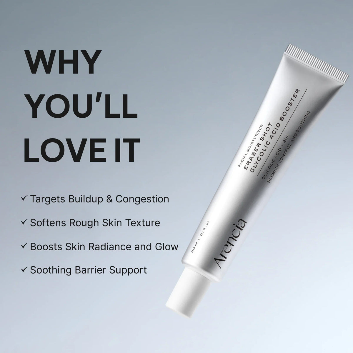 ARENCIA Eraser Shot Glycolic Acid Booster 30ml – Korean Exfoliating Serum for Pores & Texture Arencia