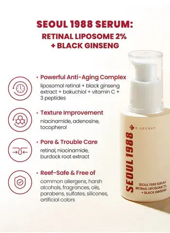 K-SECRET SEOUL 1988 Serum: Retinal Liposome 2% + Black Ginseng 30ml KSECRET