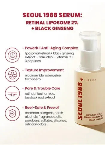 K-SECRET SEOUL 1988 Serum: Retinal Liposome 2% + Black Ginseng 30ml - My Seoul My Skin