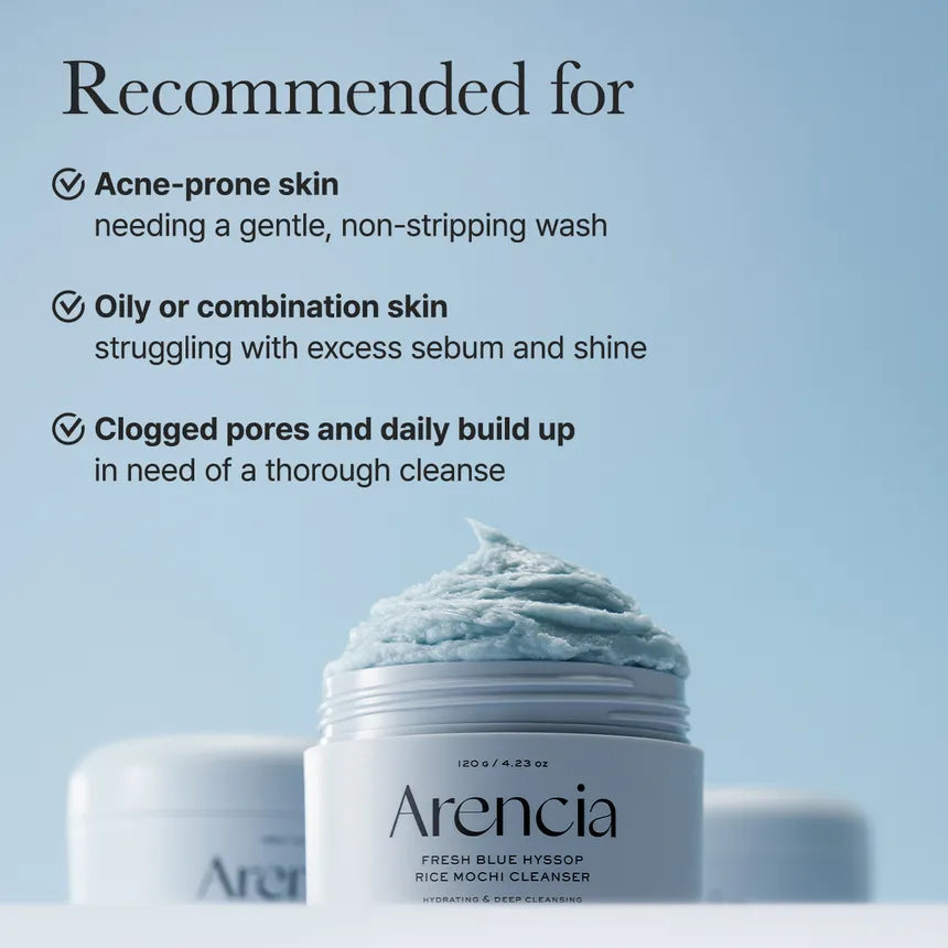 ARENCIA Blue Hyssop Rice Mochi Cleanser – Korean Rice Cleanser for Calm, Smooth Skin Arencia