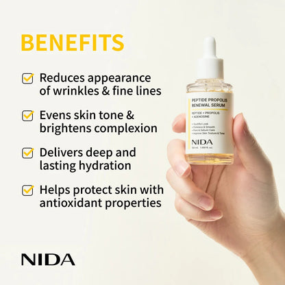 NIDA Peptide Propolis Renewal Serum – Korean Firming Serum for Glow, Hydration & Barrier Care NIDA