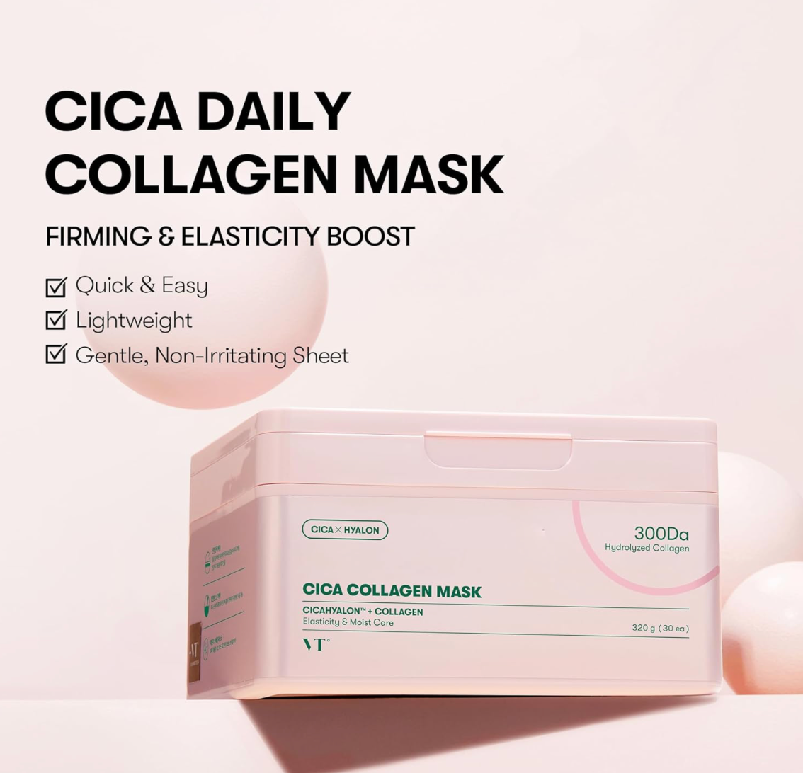 VT Cosmetics Cica Collagen Mask 30 Sheets 320g – Korean Firming & Hydrating Face Masks VT COSMETICS