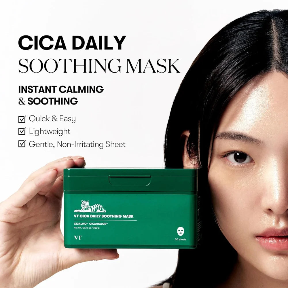 VT Cosmetics Cica Daily Soothing Mask 30 Sheets 350g – Korean Hydrating Face Masks VT COSMETICS