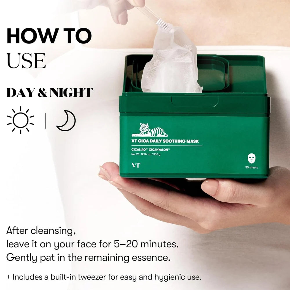 VT Cosmetics Cica Daily Soothing Mask 30 Sheets 350g – Korean Hydrating Face Masks VT COSMETICS