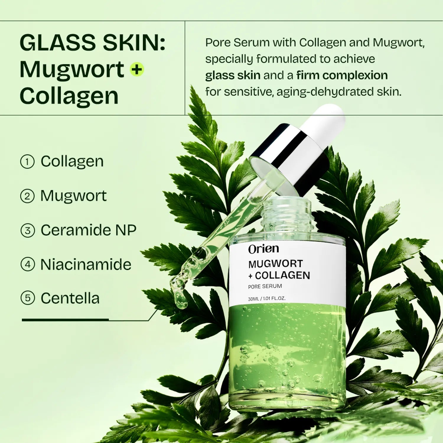 Orien Mugwort Collagen Pore Serum 30ml – Korean Pore Serum for Glass Skin & Texture ORIEN