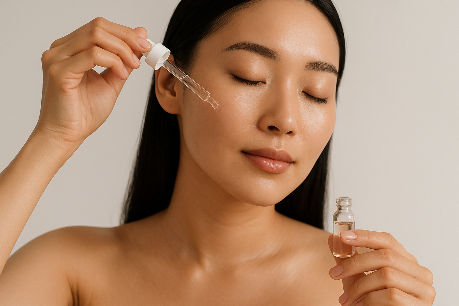 beautiful asian women suing a skincare ampule