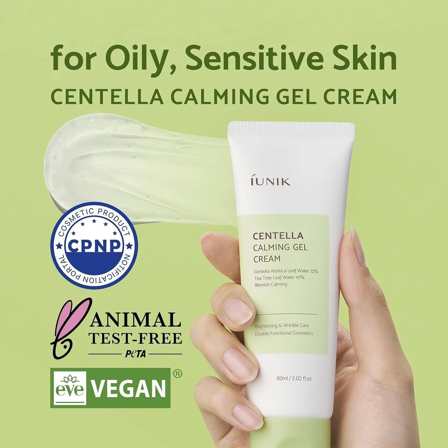 iUNIK Centella Calming Gel Cream 60ml – Korean Soothing Gel Moisturiser for Sensitive Skin