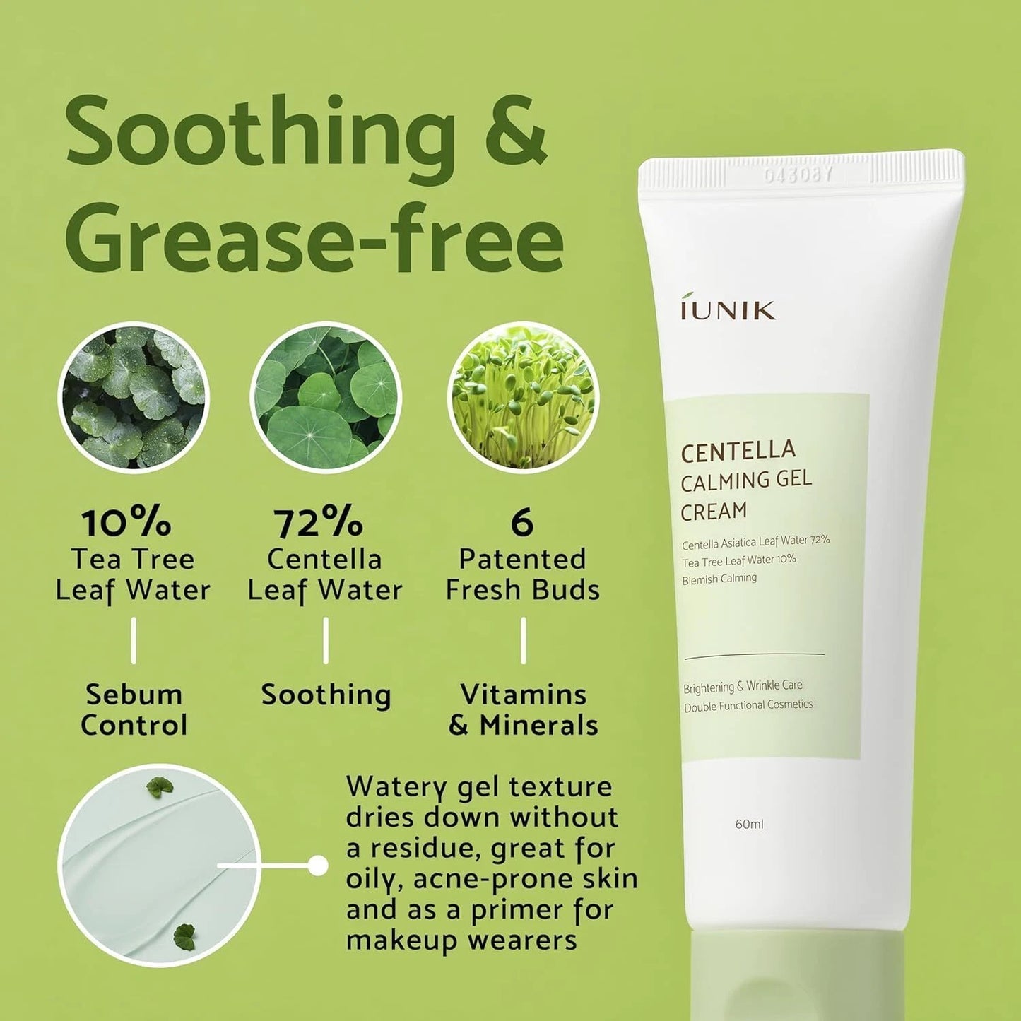 iUNIK Centella Calming Gel Cream 60ml – Korean Soothing Gel Moisturiser for Sensitive Skin
