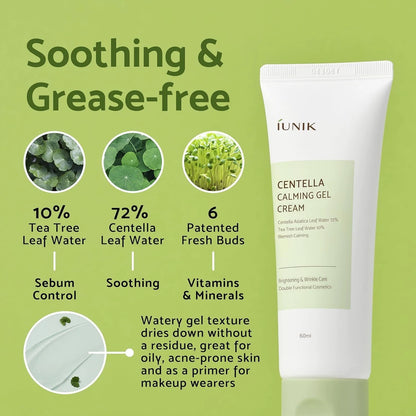 iUNIK Centella Calming Gel Cream 60ml – Korean Soothing Gel Moisturiser for Sensitive Skin
