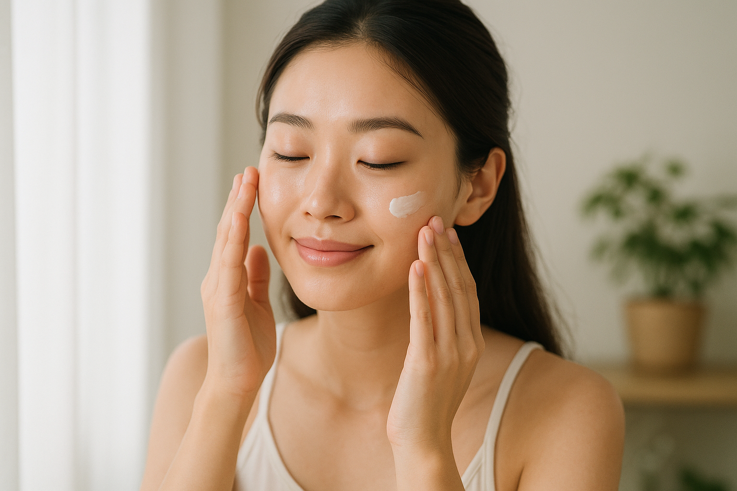 young asian women using Moisturiser