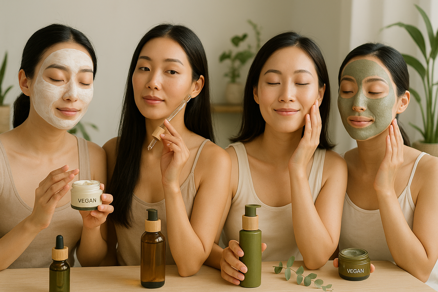 young asian women using vegan skincare